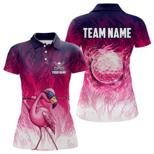 Load image into Gallery viewer, Funny Flamingo pink camo flame golf ball Women Golf Polo Shirts Custom Flamingo Golf attire for ladies NQS9697