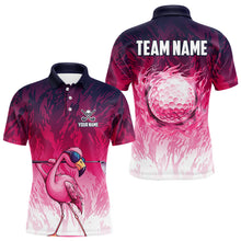 Load image into Gallery viewer, Funny Flamingo pink camo flame golf ball Mens Golf Polo Shirts Custom Flamingo Golf attire for men NQS9697