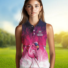 Load image into Gallery viewer, Funny Flamingo pink camo flame golf ball Women Golf  Sleeveless Polo Shirt Custom Ladies Golf tops NQS9697
