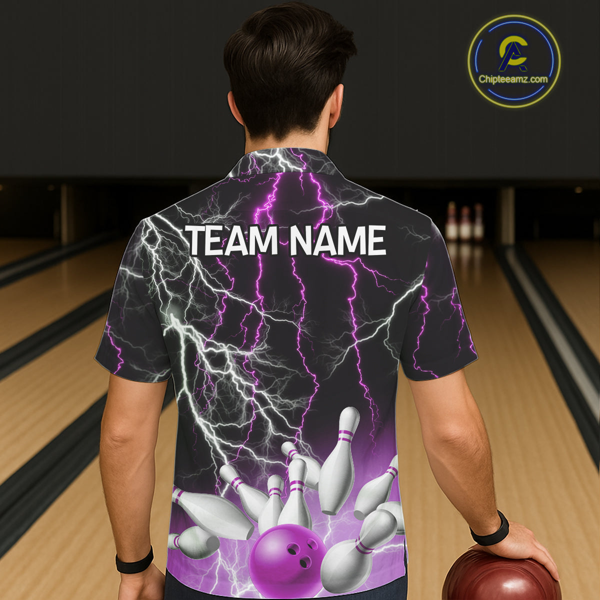 Bowling Hawaiian Shirt Custom Purple lightning thunder team bowling league jerseys NQS11263