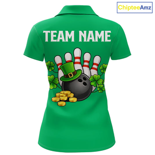 Retro Green argyle pattern shamrock Bowling shirts For Women custom St Patrick's bowling team jersey NQS11667