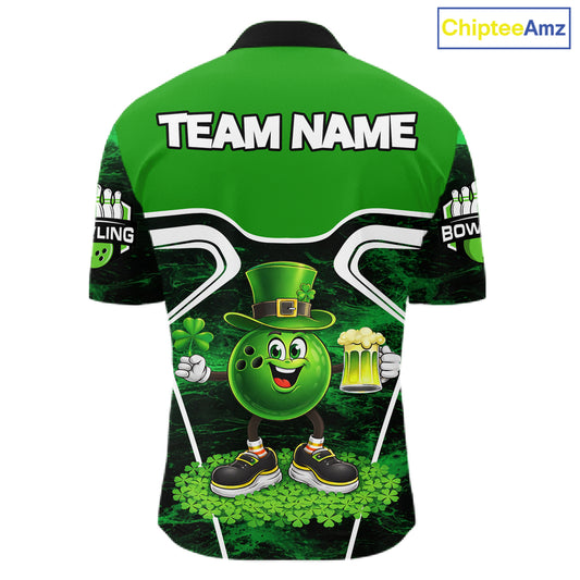 Funny Bowling and Beer Green Shamrock Bowling shirts for Men Custom St Patrick Team bowling Jerseys NQS11672