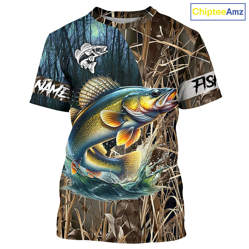 Walleye Fishing Custom Name 3D All Over Printed Camo Fishing Shirts, Personalized Fishing Gift NQS293