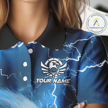 Load image into Gallery viewer, Blue Lightning Thunder Eagle Golf Polo Shirts For Women custom ladies golf top, team golf shirts NQS10906