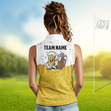 Load image into Gallery viewer, Custom White And Yellow Funny Beer Women Sleeveless Polo Shirt, Funny Beer Glass Ladies Golf Outfit NQS10919