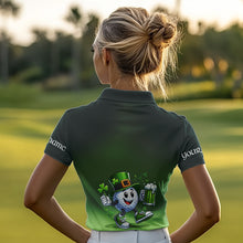 Load image into Gallery viewer, Funny Green golf ball St Patrick Day Custom Women golf polo shirts, personalized golf attire for women NQS9589