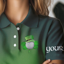 Load image into Gallery viewer, Funny Green golf ball St Patrick Day Custom Women golf polo shirts, personalized golf attire for women NQS9589