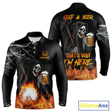 Load image into Gallery viewer, Funny Skull Reaper Lightning Flame Golf Polo Shirts For Men custom Golf & Beer That's why I'm here NQS10932