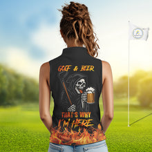 Load image into Gallery viewer, Funny Skull Reaper Lightning Flame Women Sleeveless Polo Shirt custom Golf & Beer That's why I'm here NQS10932