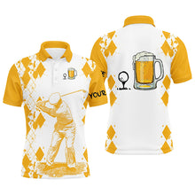 Load image into Gallery viewer, White Yellow Mens golf polo shirt Golf & beer custom name golf gifts for men, dad NQS3976