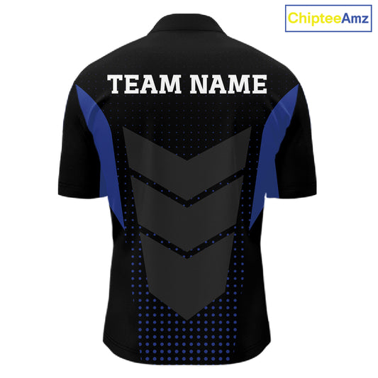 Navy blue and Black Mens Bowling Jerseys Custom Team bowling polo shirts for men, bowling zip jerseys NQS11532