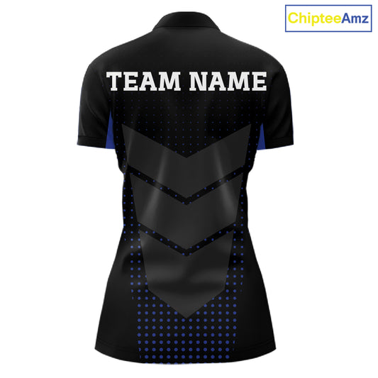 Navy blue and Black Womens Bowling Jerseys Custom Team bowling polo shirts, bowling zip jerseys NQS11532
