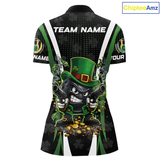 Funny St Patrick cowboy gunner Bowling Polo, 1/4 zip shirts For Women Custom Team Bowling Jerseys NQS11543