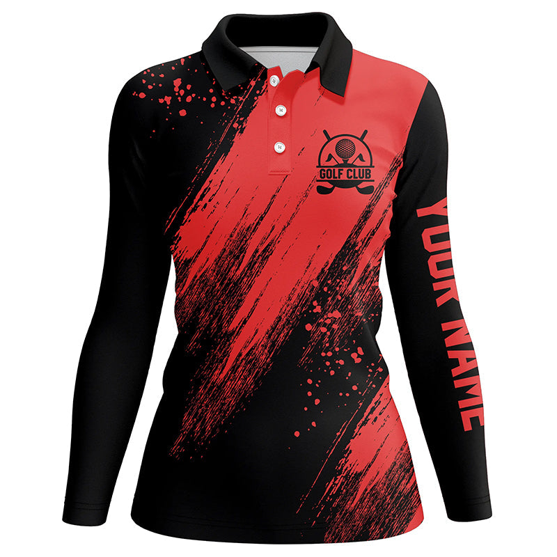 Black and red Womens golf polo shirt custom name golfing gifts, ladies golf tops NQS7346