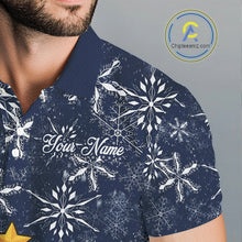 Load image into Gallery viewer, Funny Christmas Tree snowflake Mens Golf Polo shirts Custom mens christmas golf shirts | Blue Navy NQS10952