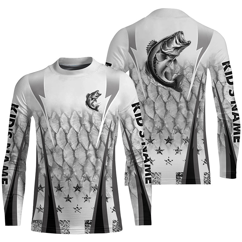 Black and white Largemouth Bass fishing scales Custom performance long sleeve Bass fishing shirts NQS7361