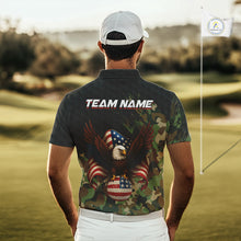 Load image into Gallery viewer, Black and Green Camo American Flag Eagle Golf Polo Shirts For Men Custom Patriotic Team Golf Jersey NQS10953