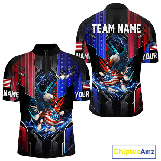 American flag bowling jersey Custom patriotic Lightning Thunder Eagle Bowling shirts for men NQS10958