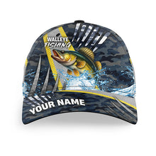 Load image into Gallery viewer, Walleye fishing blue camo Custom Walleye fishing hat Unisex Fishing Baseball Angler hat cap NQS10187