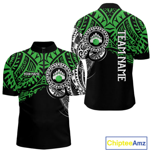 Personalized Black and Green Tribal pattern Mens Bowling Shirts Custom Team Bowling outfit for men NQS10763
