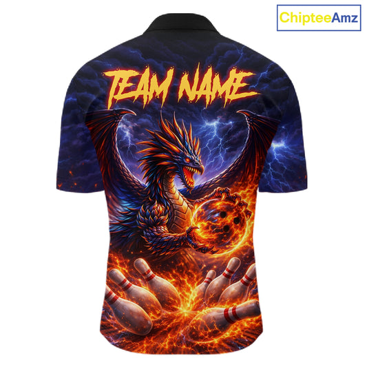 Orange and Purple Lightning Thunder Dragon Bowling Shirts for Men Custom Dragon Team Bowling Jersey NQS11680