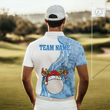 Load image into Gallery viewer, White and Blue Ice pattern Mens Christmas Golf Shirts Custom unique golf polos for men Xmas gifts NQS10968