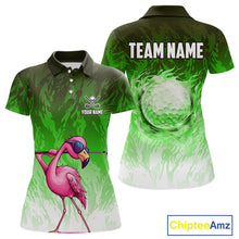 Load image into Gallery viewer, Funny Flamingo Green camo flame golf ball Women Golf Polo Shirt Custom Flamingo Golf attire for ladies NQS9799