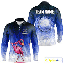 Load image into Gallery viewer, Funny Flamingo Blue camo flame golf ball Mens Golf Polo Shirts Custom Flamingo Golf attire for men NQS9800