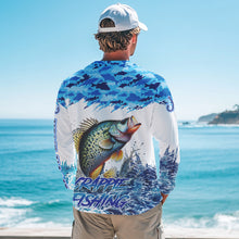 Load image into Gallery viewer, Crappie fishing Blue ocean camo Custom UV protection fishing long sleeve shirt, Crappie Fishing jersey NQS8172