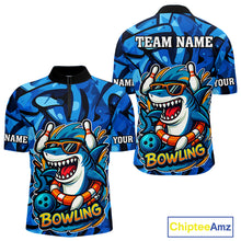 Load image into Gallery viewer, Funny Blue Camo Shark Men Bowling Polo, Quarter Zip Shirts Custom Team Shark Bowling Outfit Jersey NQS9816