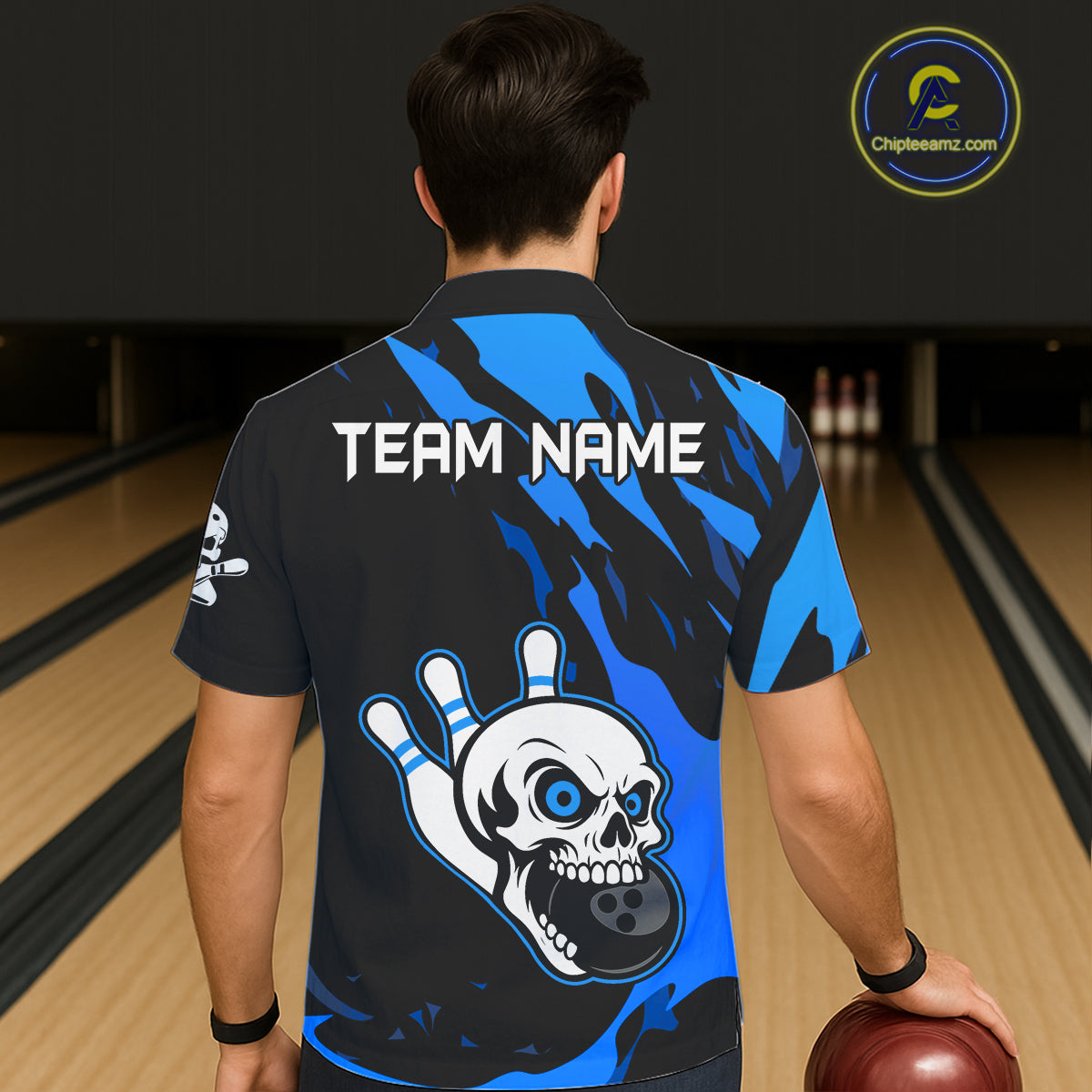 Black and Blue Skull Bowling Button-up Shirt Custom Team bowling Hawaiian jersey, gift for bowlers NQS11708