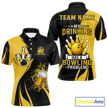 Load image into Gallery viewer, Funny yellow and black Bowling beer shirts for men custom My drinking team has a bowling problem NQS9927