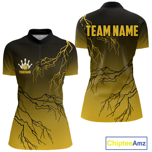 Black and Yellow gradient storm Lightning thunder Bowling shirts for Women Custom Bowling Team Jerseys NQS11172
