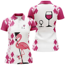 Load image into Gallery viewer, White Pink womens golf shirt Flamingo Golf & wine custom name womens golf polo shirt NQS5117