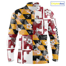 Load image into Gallery viewer, Maryland Flag tropical flower pattern Mens Golf polo shirts Custom mens patriotic golf shirts NQS10064