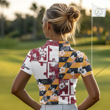 Load image into Gallery viewer, Maryland Flag tropical flower pattern Women Golf polo shirts Custom ladies patriotic golf shirts NQS10064