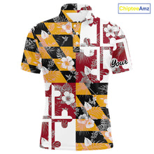 Load image into Gallery viewer, Maryland Flag tropical flower pattern Mens Golf polo shirts Custom mens patriotic golf shirts NQS10064