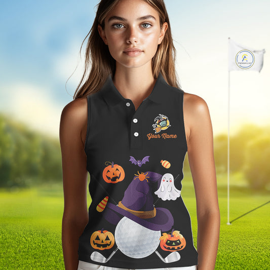 Funny pumpkin golf ball clubs Women Sleeveless polo shirts Custom Halloween team golf jerseys NQS10807