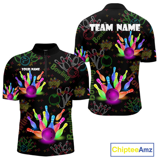 Colorful Neon Bowling shirts for men custom black bowling shirts, team bowling jerseys men NQS10984