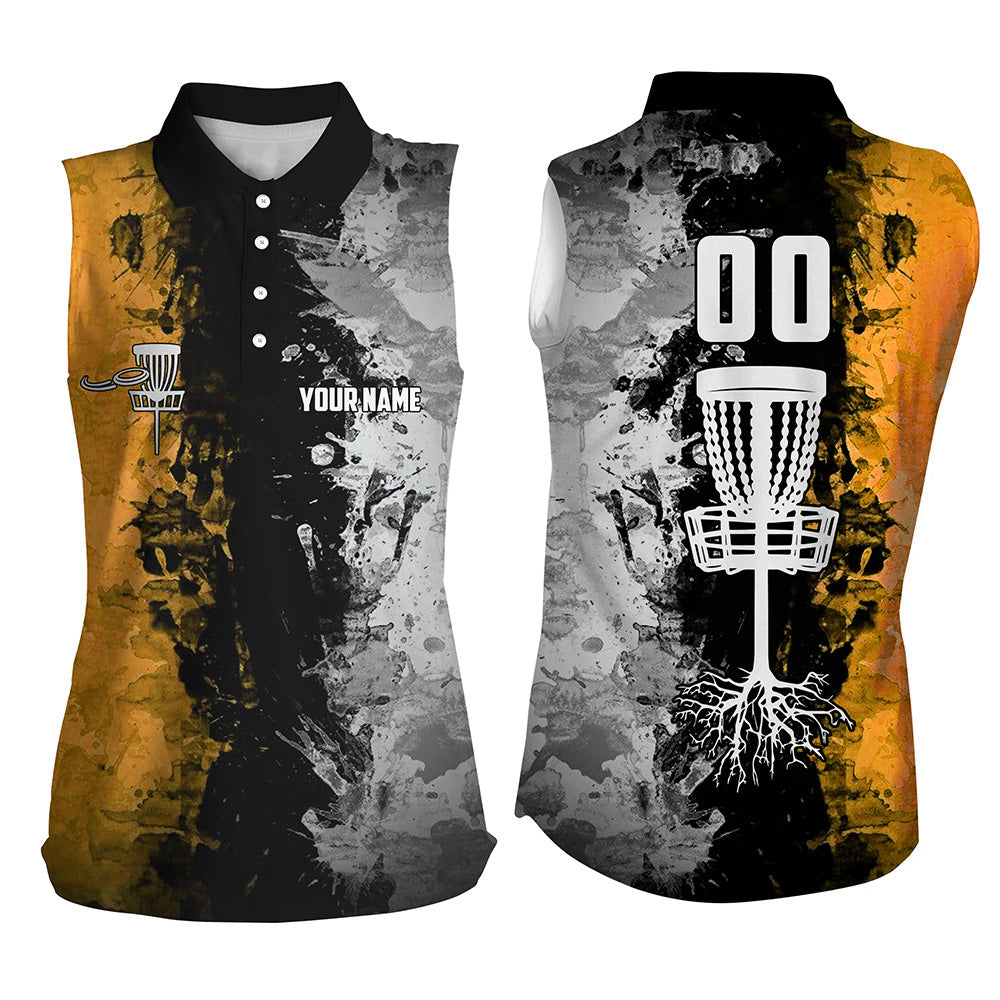 Custom name and number Disc Golf basket Women sleeveless polo shirt, sleeveless golf tops | Orange NQS7412