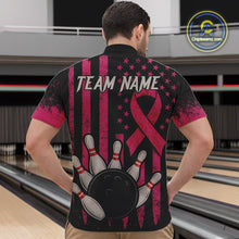 Load image into Gallery viewer, Black and Pink ribbon American Flag Breast Cancer Bowling Shirts For Men Custom Bowling Team Jerseys NQS9841
