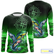Load image into Gallery viewer, Personalized Mahi Mahi, Wahoo, Tuna Green Performance Fishing Shirt,compass offshore tournament Shirt NQS10234