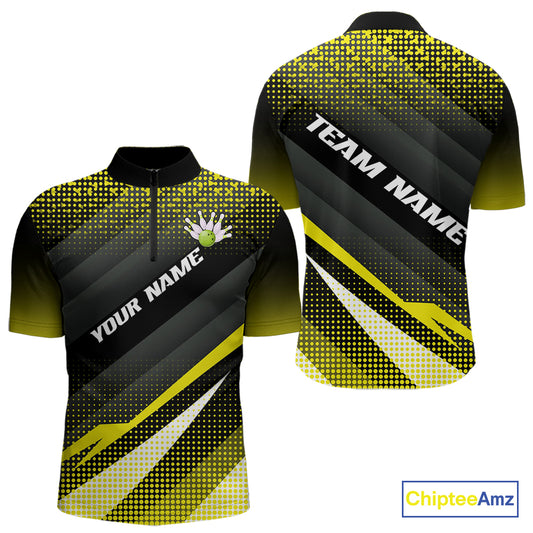 Yellow Bowling Custom Men Bowling Polo, Quarter zip Shirts Bowling Team Jerseys Bowling Tournament NQS10605