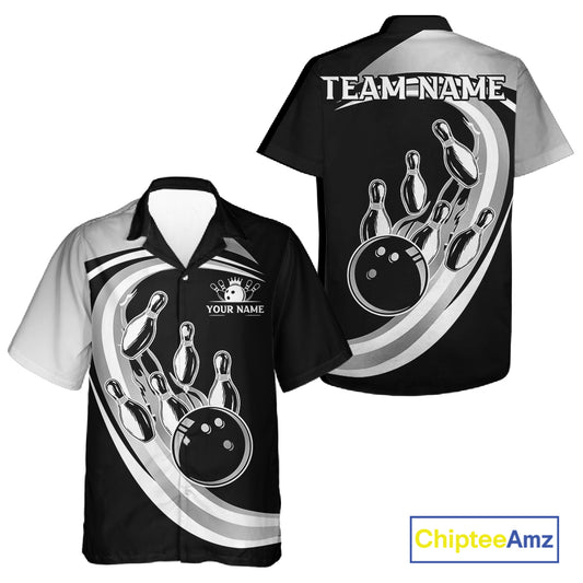 Black and Silver button-up bowling shirts Custom Bowling Team League Jerseys, Gift For Bowler NQS11416