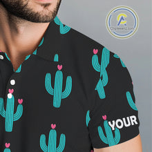 Load image into Gallery viewer, Personalized black and green cactus flower pattern mens golf polo shirts custom cactus golf shirts NQS9942