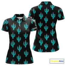 Load image into Gallery viewer, Personalized black & green cactus flower pattern Women golf polo shirts custom cactus golf shirts NQS9942