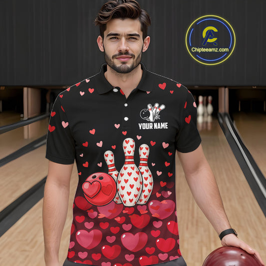Funny Bowling Heart Pattern Valentine Bowling Shirts For Men Custom Bowling Gifts For him NQS11228
