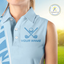 Load image into Gallery viewer, Blue Women Sleeveless golf polo shirts custom golf outfits for ladies, Gift for golf lovers NQS10850