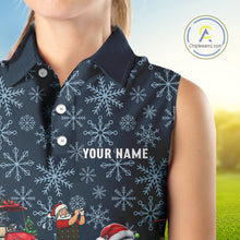 Load image into Gallery viewer, Blue snowflake pattern Christmas Sleeveless Golf Polo Shirt custom golf attire, unique golf gifts NQS10865