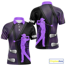 Load image into Gallery viewer, Black and purple matching golf polo for couples custom golf club team golf shirt, matching golf shirt NQS10118
